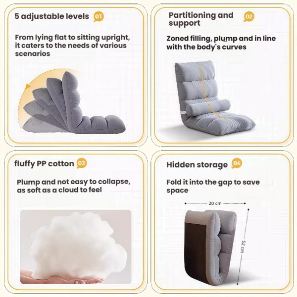 Lazy Sofa japanese chair Tatami Bed Backrest Magic Lazy Small Sofa Bedroom Floor Armchair Foldable - Grey (B-small)