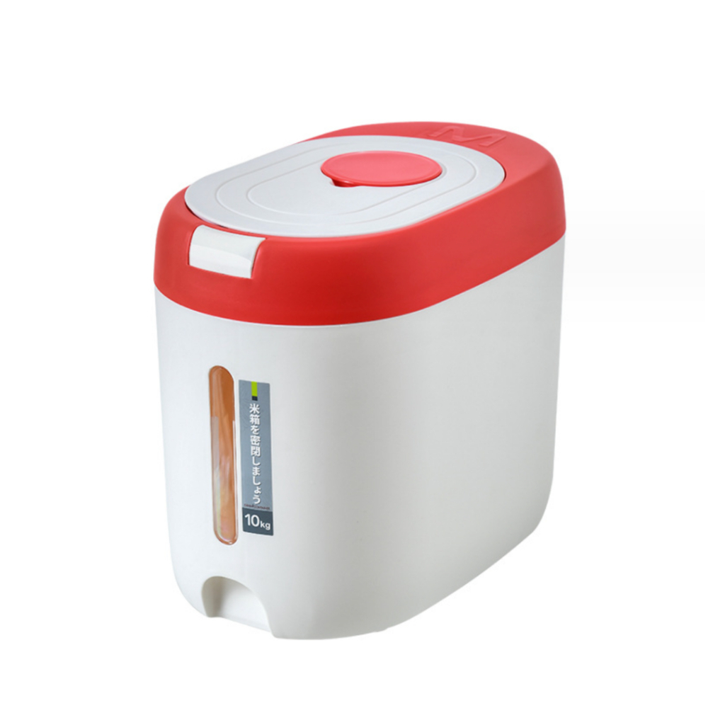 Household Kitchen Rice Dispenser 5-10KG Large Capacity Grain Bucket Storage - Red - Image 1