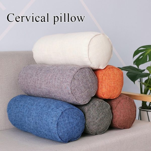 Imitation Cotton and Linen Cylindrical Cervical Pillow - Blue