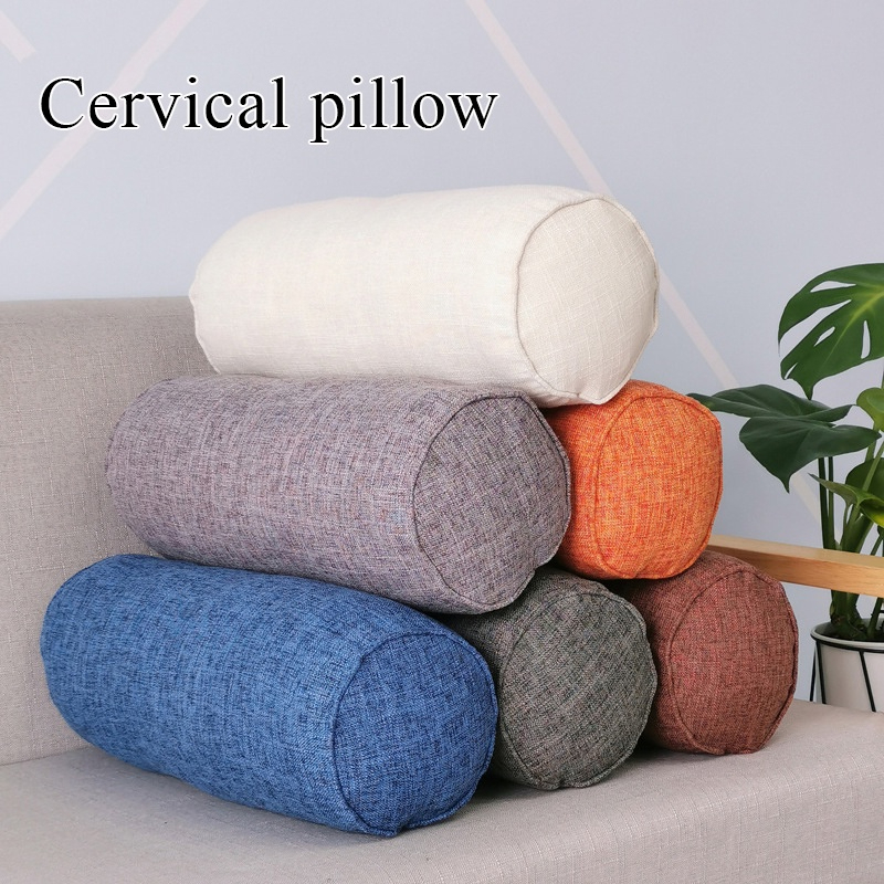 Imitation Cotton and Linen Cylindrical Cervical Pillow - Blue - Image 2