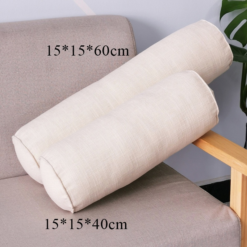 Imitation Cotton and Linen Cylindrical Cervical Pillow - Beige - Image 1