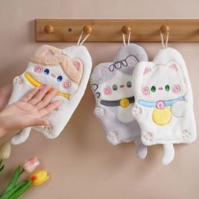 Children's Hanging Fortune Cat Hand Towel Quick Drying Toilet Cloth Cute Water Cartoon Kitchen - White - Image 5
