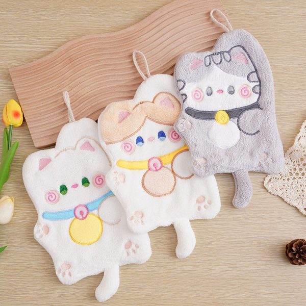 Children's Hanging Fortune Cat Hand Towel Quick Drying Toilet Cloth Cute Water Cartoon Kitchen - White