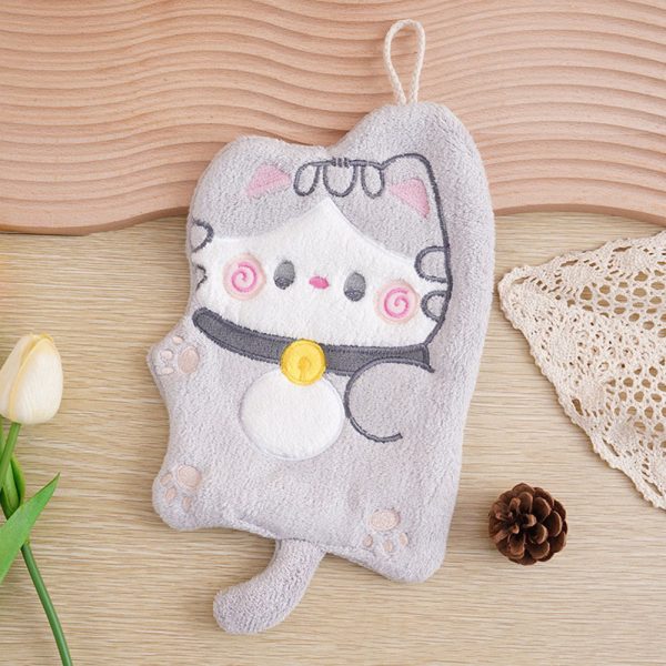 Children's Hanging Fortune Cat Hand Towel Quick Drying Toilet Cloth Cute Water Cartoon Kitchen - Grey