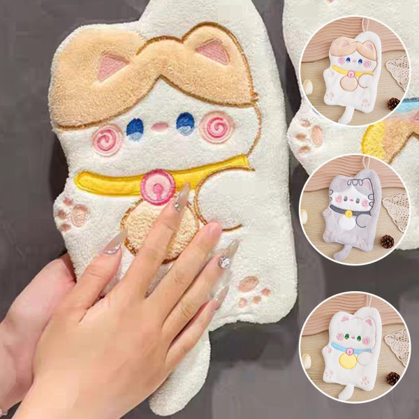 Children's Hanging Fortune Cat Hand Towel Quick Drying Toilet Cloth Cute Water Cartoon Kitchen - White