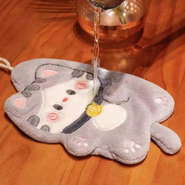 Children's Hanging Fortune Cat Hand Towel Quick Drying Toilet Cloth Cute Water Cartoon Kitchen - White