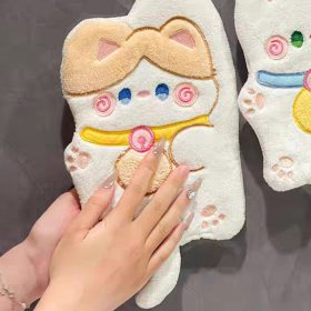 Children's Hanging Fortune Cat Hand Towel Quick Drying Toilet Cloth Cute Water Cartoon Kitchen - White - Image 7