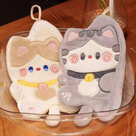 Children's Hanging Fortune Cat Hand Towel Quick Drying Toilet Cloth Cute Water Cartoon Kitchen - White - Image 10