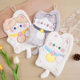 Children's Hanging Fortune Cat Hand Towel Quick Drying Toilet Cloth Cute Water Cartoon Kitchen - White - Image 2