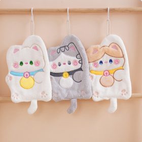 Children's Hanging Fortune Cat Hand Towel Quick Drying Toilet Cloth Cute Water Cartoon Kitchen - White - Image 4