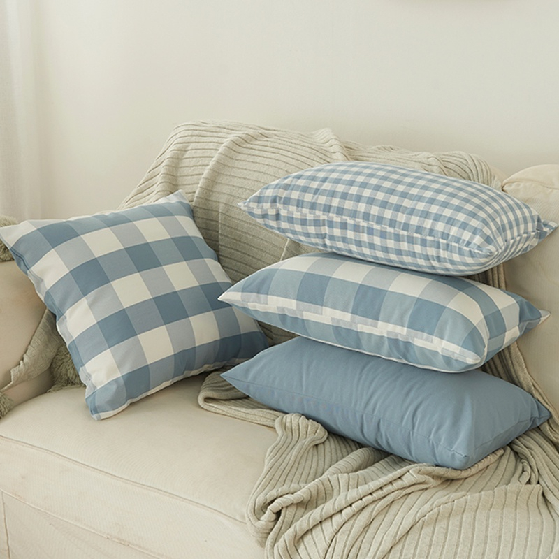 45x45cm all-match blue-gray series polyester cotton plaid pillowcase - grid - Image 8