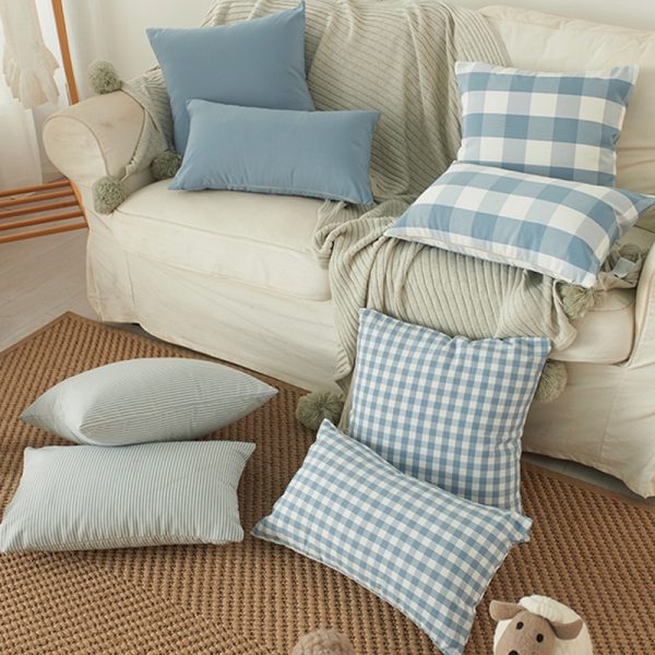 45x45cm all-match blue-gray series polyester cotton plaid pillowcase - grid