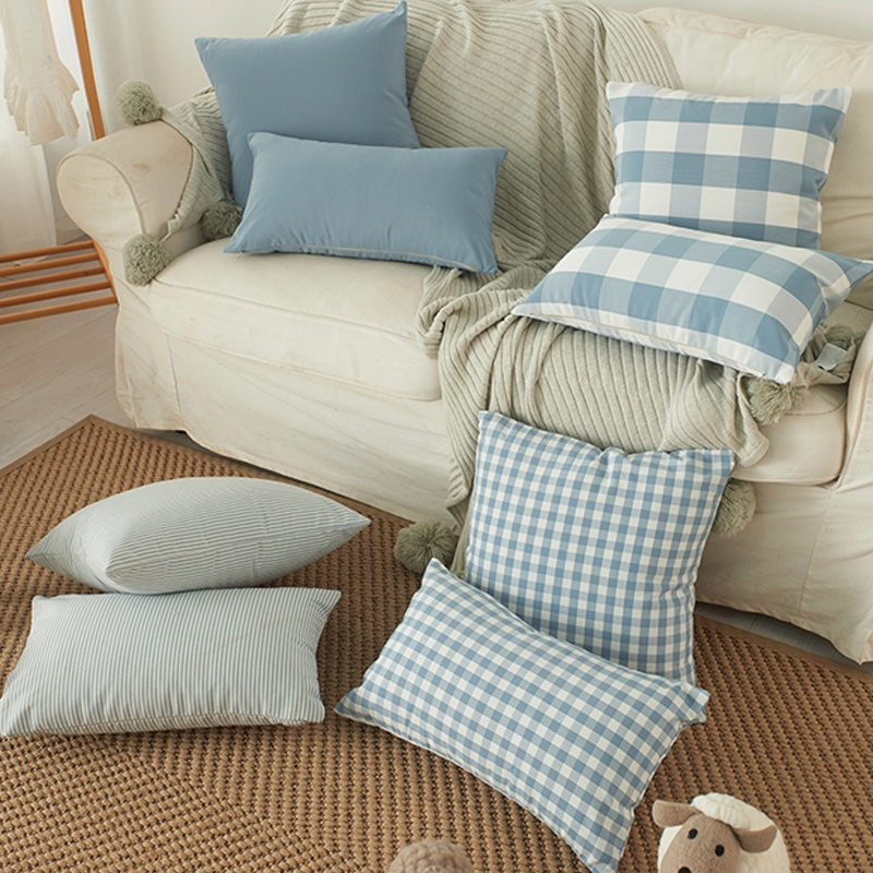 45x45cm all-match blue-gray series polyester cotton plaid pillowcase - grid - Image 6