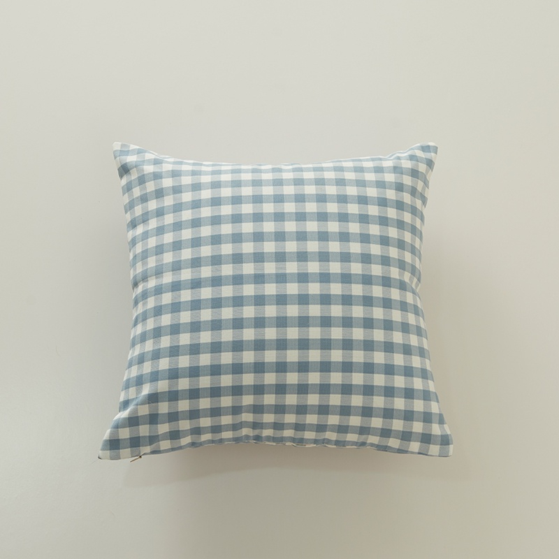 45x45cm all-match blue-gray series polyester cotton plaid pillowcase - blue - Image 1