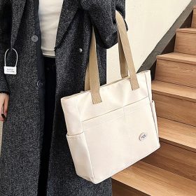 Japanese Canvas Waterproof Bag Multi-Pocket Large-Capacity Student Tote Casual Literary Woman Bag - Milk Tea - Image 4