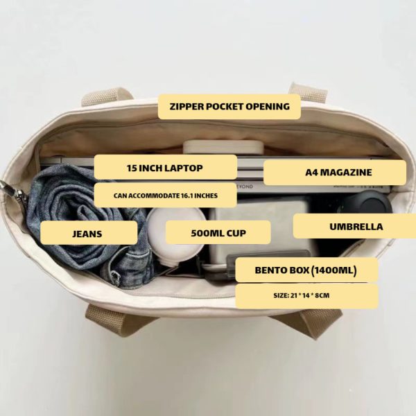 Japanese Canvas Waterproof Bag Multi-Pocket Large-Capacity Student Tote Casual Literary Woman Bag - Milk Tea