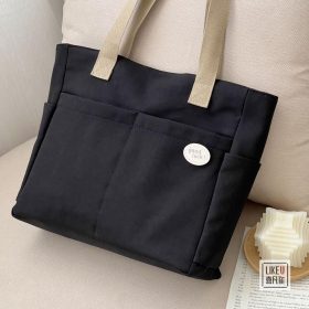 Japanese Canvas Waterproof Bag Multi-Pocket Large-Capacity Student Tote Casual Literary Woman Bag - Black - Image 1