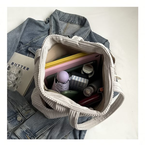 Corduroy Canvas Bag New Large-capacity Shoulder Bag Students Hand school bag Women Shopping Leisure Tote Bag - Ginger Yellow