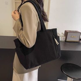 Corduroy Canvas Bag New Large-capacity Shoulder Bag Students Hand school bag Women Shopping Leisure Tote Bag - Black - Image 1