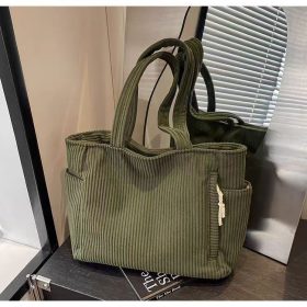 Corduroy Canvas Bag New Large-capacity Shoulder Bag Students Hand school bag Women Shopping Leisure Tote Bag - Military Green - Image 1