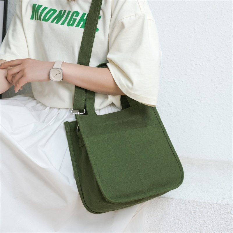 Large-capacity canvas bag with trendy ins-style design practical for commuting mommy bag with multiple compartments - khaki - Image 3