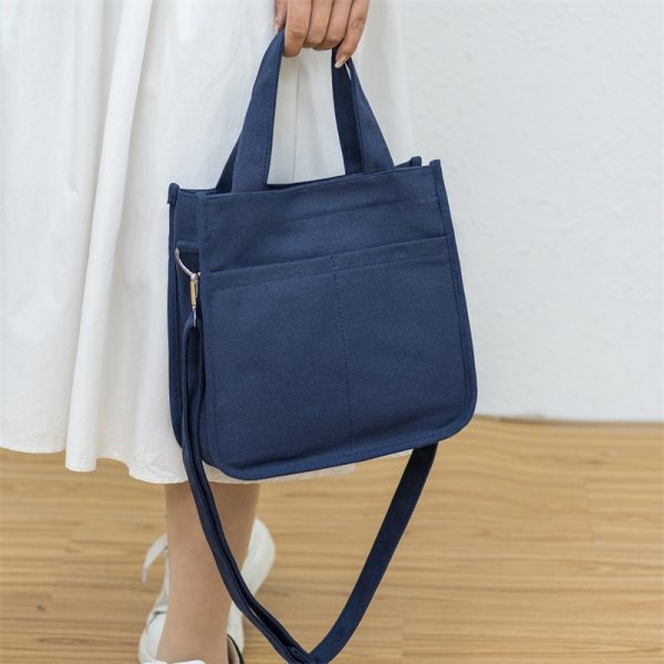 Large-capacity canvas bag with trendy ins-style design practical for commuting mommy bag with multiple compartments - blue