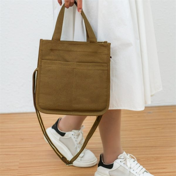 Large-capacity canvas bag with trendy ins-style design practical for commuting mommy bag with multiple compartments - blue