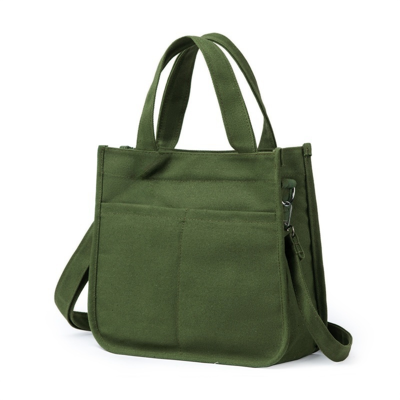 Large-capacity canvas bag with trendy ins-style design practical for commuting mommy bag with multiple compartments - green - Image 1