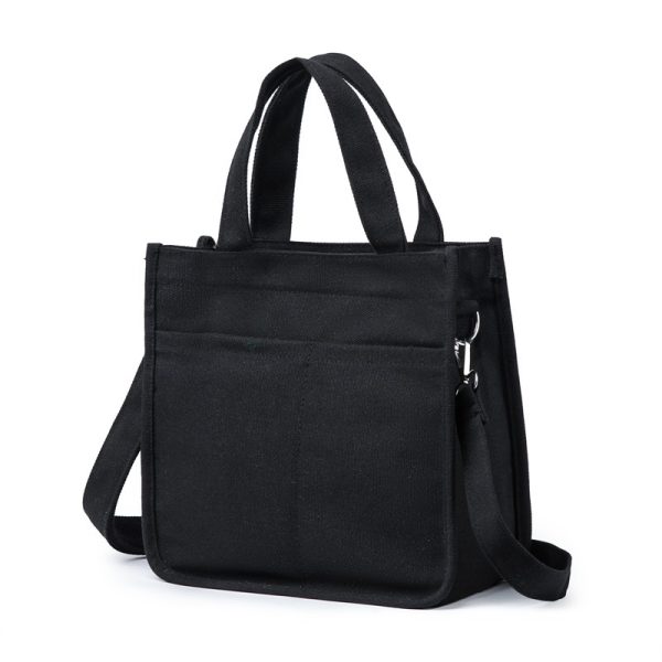 Large-capacity canvas bag with trendy ins-style design practical for commuting mommy bag with multiple compartments - black
