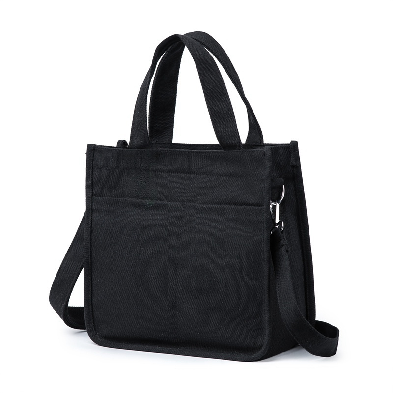 Large-capacity canvas bag with trendy ins-style design practical for commuting mommy bag with multiple compartments - black - Image 1