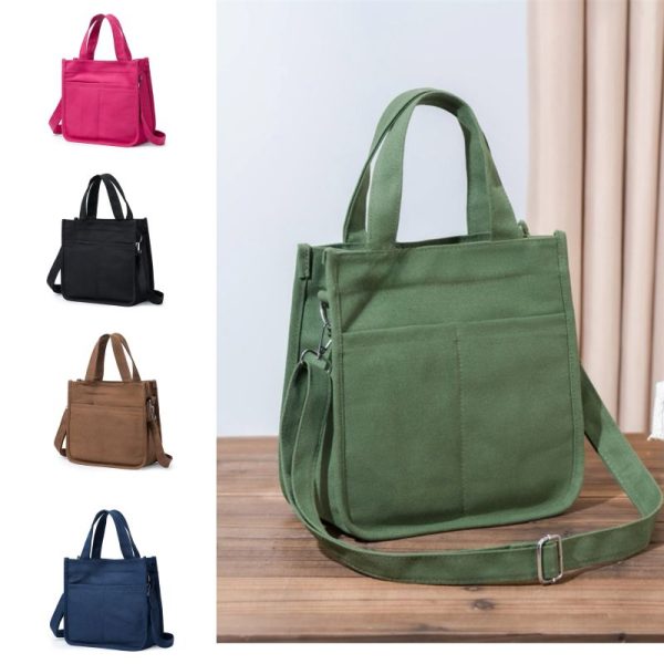 Large-capacity canvas bag with trendy ins-style design practical for commuting mommy bag with multiple compartments - blue