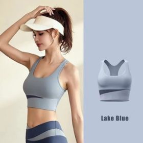 Yoga Bra Gathered Shockproof Anti-Sagging Sports Underwear Suitable Fitness Running - Lake Blue