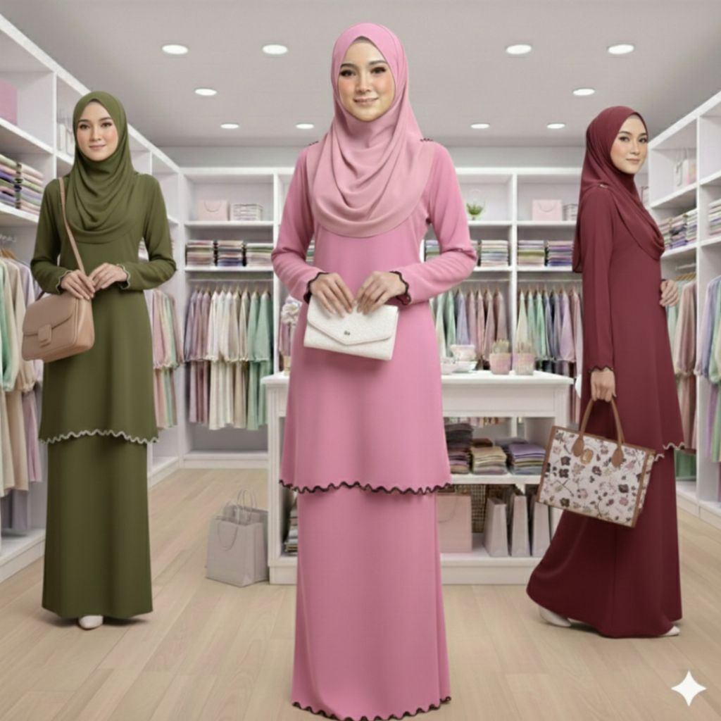 Sulam Baju Kurung Raya Collection Cey Ironless - Maroon - Image 2