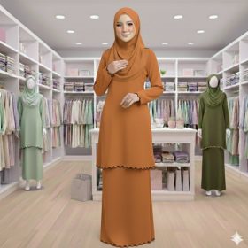 Sulam Baju Kurung Raya Collection Cey Ironless - Orange - Image 1