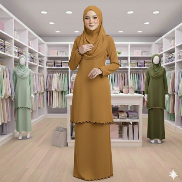 Sulam Baju Kurung Raya Collection Cey Ironless - Mustard