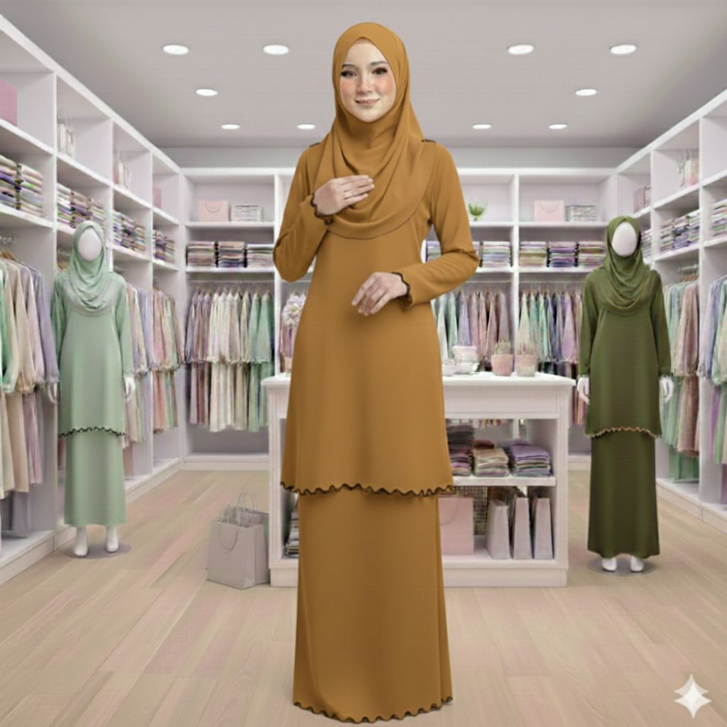 Sulam Baju Kurung Raya Collection Cey Ironless - Mustard - Image 1