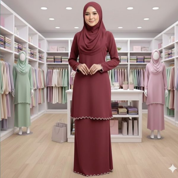 Sulam Baju Kurung Raya Collection Cey Ironless - Maroon