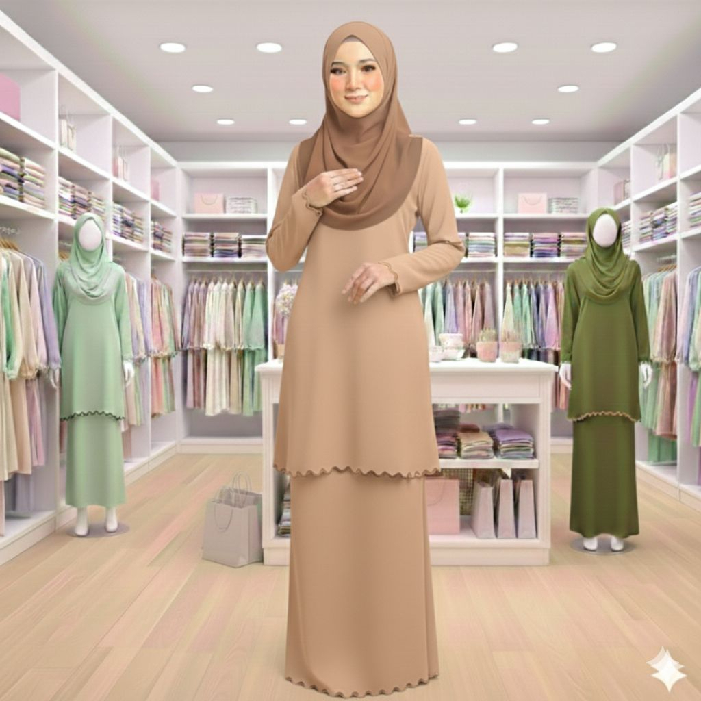 Sulam Baju Kurung Raya Collection Cey Ironless - Nude - Image 1