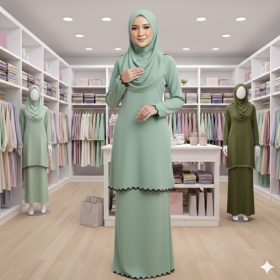 Sulam Baju Kurung Raya Collection Cey Ironless - Mint Green - Image 1