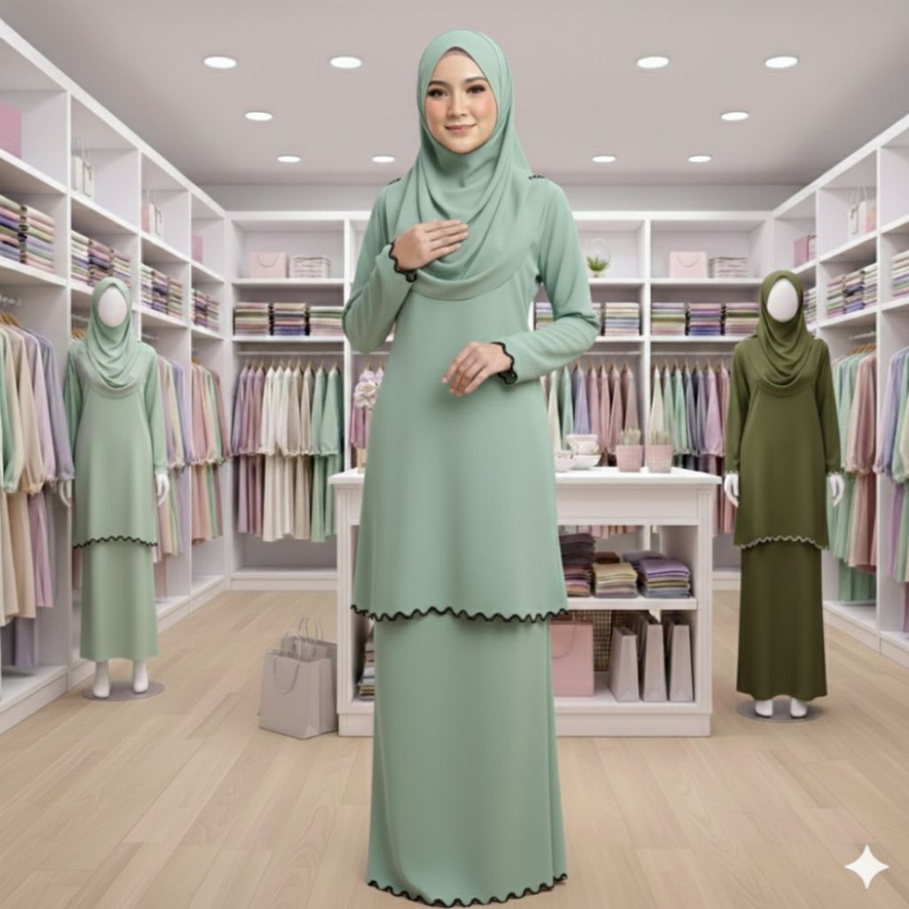 Sulam Baju Kurung Raya Collection Cey Ironless - Mint Green - Image 1