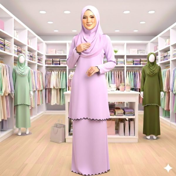 Sulam Baju Kurung Raya Collection Cey Ironless - Purple Lilac