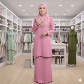Sulam Baju Kurung Raya Collection Cey Ironless - Pink - Image 1