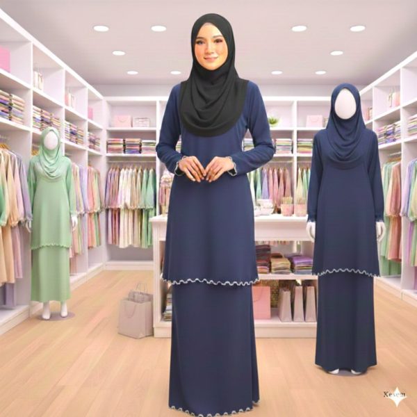 Sulam Baju Kurung Raya Collection Cey Ironless - Navy Blue