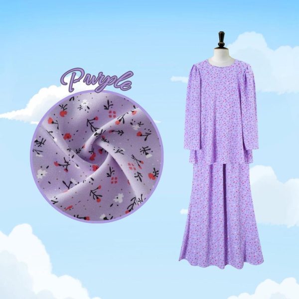 Set Pakaian Wanita Harian Elegan Kombo Baju + Skirt Muslimah Ironless - Purple