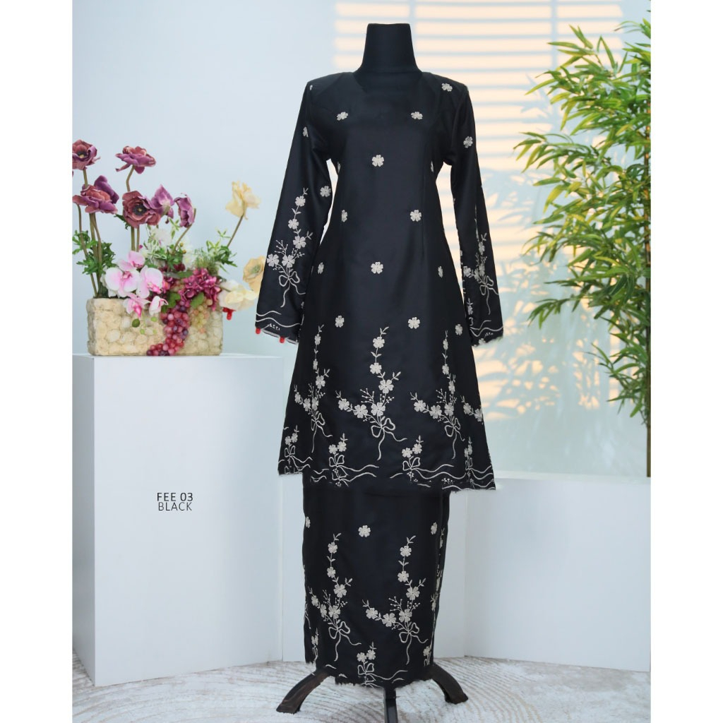 Baju Kurung Set Wanita printing baju raya 2026 Kurung Riau - Black - Image 1