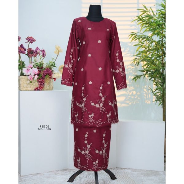 Baju Kurung Set Wanita printing baju raya 2026 Kurung Riau - Maroon