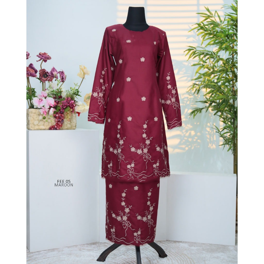 Baju Kurung Set Wanita printing baju raya 2026 Kurung Riau - Maroon - Image 1