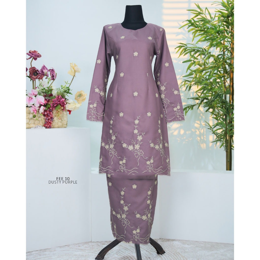 Baju Kurung Set Wanita printing baju raya 2026 Kurung Riau - Dusty Purple - Image 1
