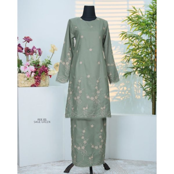 Baju Kurung Set Wanita printing baju raya 2026 Kurung Riau - Sage Green