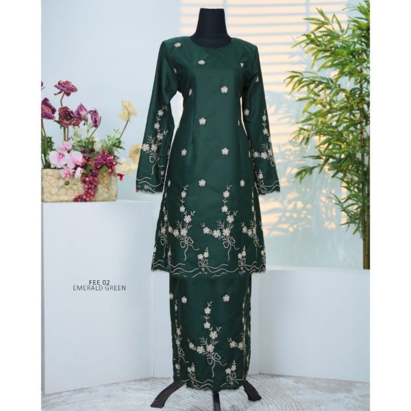 Baju Kurung Set Wanita printing baju raya 2026 Kurung Riau - Emerald Green